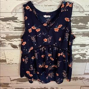 Floral high low blouse with v-neck